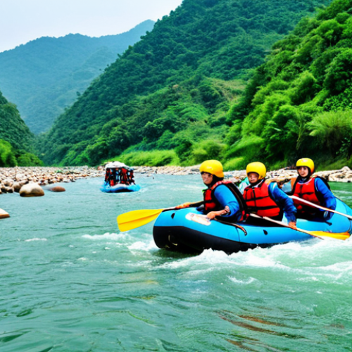 Home 7 Rafting Adventure**
"A group of fully clothed people rafting on a river in Sochang Khang, surrounded by lush green hills, appropriate attire, safe for work, perfect anatomy, correct proportions, natural pose, professional outdoor adventure photography, clear water, bright daylight, family-friendly"
**