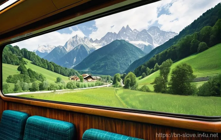 슬로베니아 기차 여행 루트 - **Prompt 1: Alpine Train Journey through Emerald Valleys**
"A breathtaking panoramic view from i...