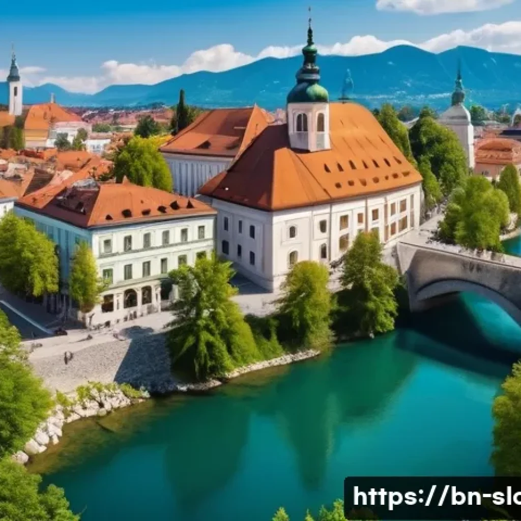 슬로베니아와 다른 유럽 국가 비교 - A vibrant scene of Ljubljana city blending historical architecture with modern life: cobblestone str...