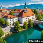 Home 21 슬로베니아와 다른 유럽 국가 비교 - A vibrant scene of Ljubljana city blending historical architecture with modern life: cobblestone str...