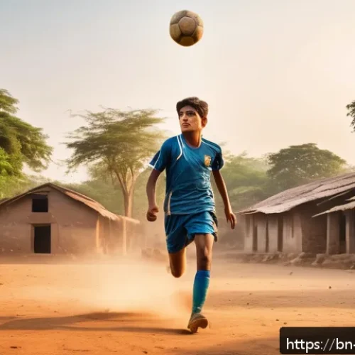 Home 17 슬로베니아 출신 축구 선수 요십 일리치치 - A determined young Bengali football player practicing intensely on a dusty village field in the earl...